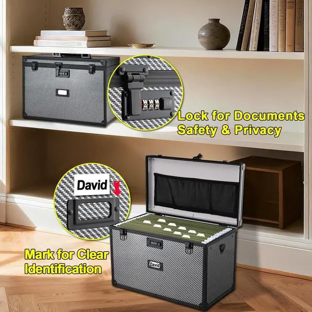 Alt view image 4 of 7 - Hanging File Box for Legal, All-in-one set with 20 Folders | Portable Locking Filing Storage Box with Handle & Shoulder strap, Lockable File Cabinet Documents Safe, Lockbox Doc Organizer