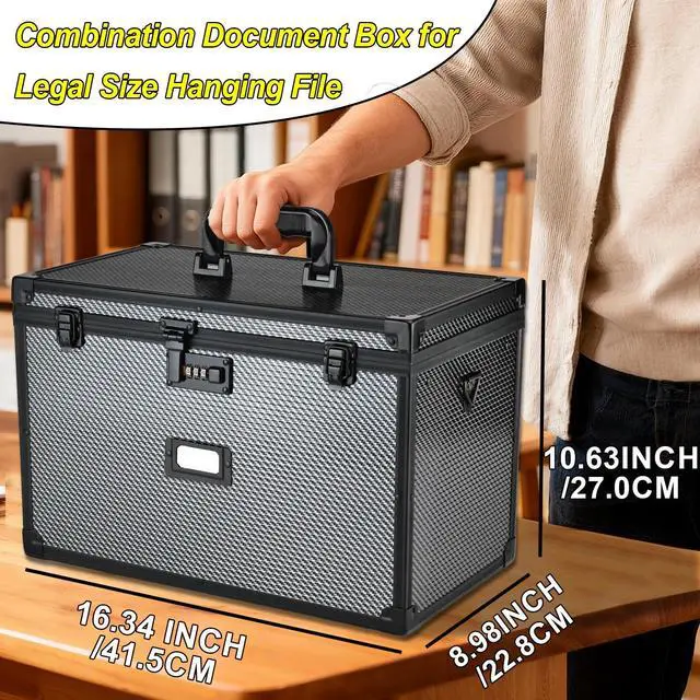Alt view image 6 of 7 - Hanging File Box for Legal, All-in-one set with 20 Folders | Portable Locking Filing Storage Box with Handle & Shoulder strap, Lockable File Cabinet Documents Safe, Lockbox Doc Organizer