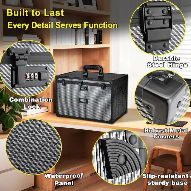 Alt view image 3 of 7 - Hanging File Box for Legal, All-in-one set with 20 Folders | Portable Locking Filing Storage Box with Handle & Shoulder strap, Lockable File Cabinet Documents Safe, Lockbox Doc Organizer