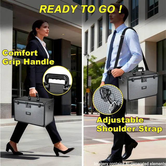 Alt view image 5 of 7 - Hanging File Box for Legal, All-in-one set with 20 Folders | Portable Locking Filing Storage Box with Handle & Shoulder strap, Lockable File Cabinet Documents Safe, Lockbox Doc Organizer