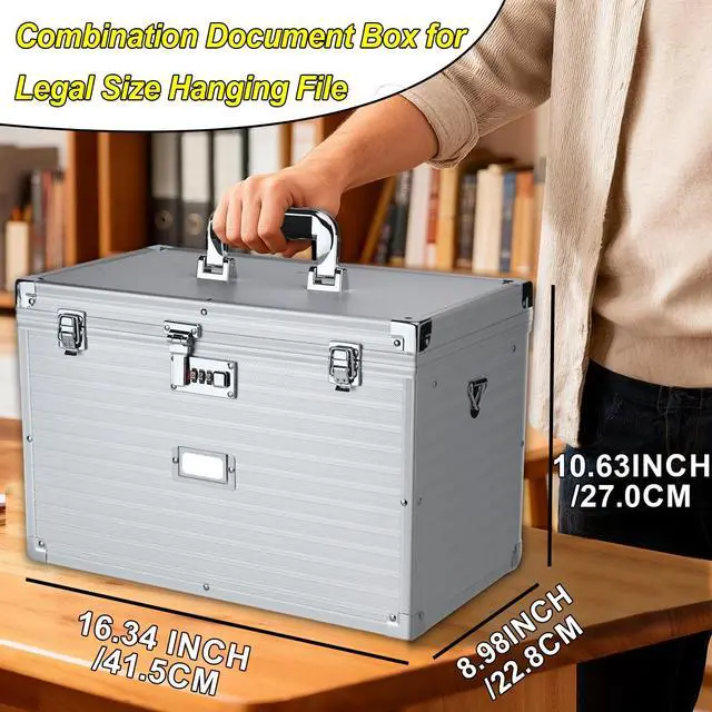 Alt view image 6 of 7 - Hanging File Box for Legal, All-in-one set with 20 Folders | Portable Locking Filing Storage Box with Handle & Shoulder strap, Lockable File Cabinet Documents Safe, Lockbox Doc Organizer