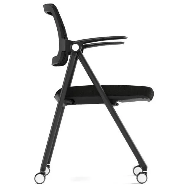 Alt view image 4 of 7 - Stackable & Foldable Office Chair Set of 2, Folding Desk Chair with Flip-Up Armrest, Breathable Mesh, Thick Seat Cushion & Rocking Backrest, Conference Room Chair with Wheel (Black)