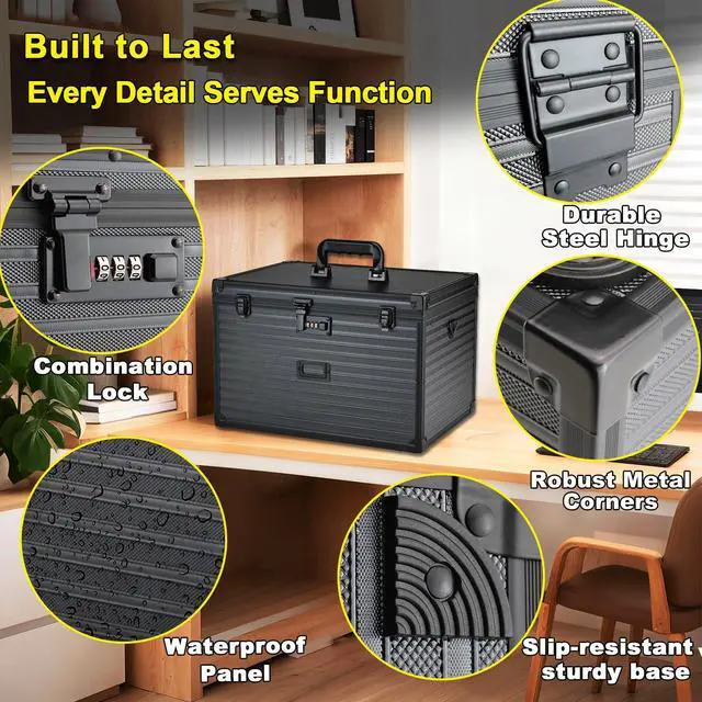 Alt view image 3 of 7 - Hanging File Box for Legal, All-in-one set with 20 Folders | Portable Locking Filing Storage Box with Handle & Shoulder strap, Lockable File Cabinet Documents Safe, Lockbox Doc Organizer