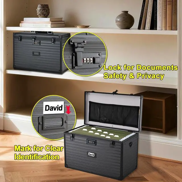 Alt view image 4 of 7 - Hanging File Box for Legal, All-in-one set with 20 Folders | Portable Locking Filing Storage Box with Handle & Shoulder strap, Lockable File Cabinet Documents Safe, Lockbox Doc Organizer
