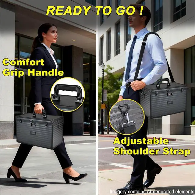 Alt view image 5 of 7 - Hanging File Box for Legal, All-in-one set with 20 Folders | Portable Locking Filing Storage Box with Handle & Shoulder strap, Lockable File Cabinet Documents Safe, Lockbox Doc Organizer