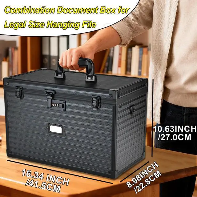 Alt view image 6 of 7 - Hanging File Box for Legal, All-in-one set with 20 Folders | Portable Locking Filing Storage Box with Handle & Shoulder strap, Lockable File Cabinet Documents Safe, Lockbox Doc Organizer