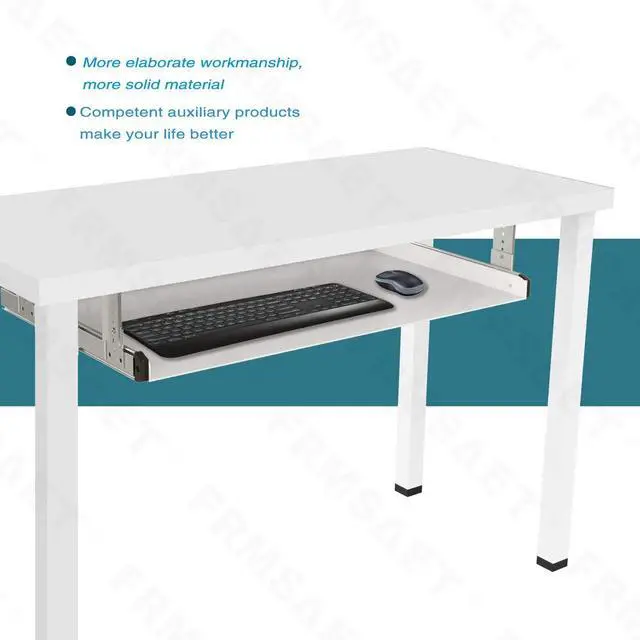 Alt view image 3 of 6 - Under Desk Keyboard Tray Heavy-Duty All-Metal Material 20/24/30 inches Platform Computer Drawer Organizer Home Office Kitchen Bedroom Garage Storage Tool - Easy to Install.(30 inches, White)