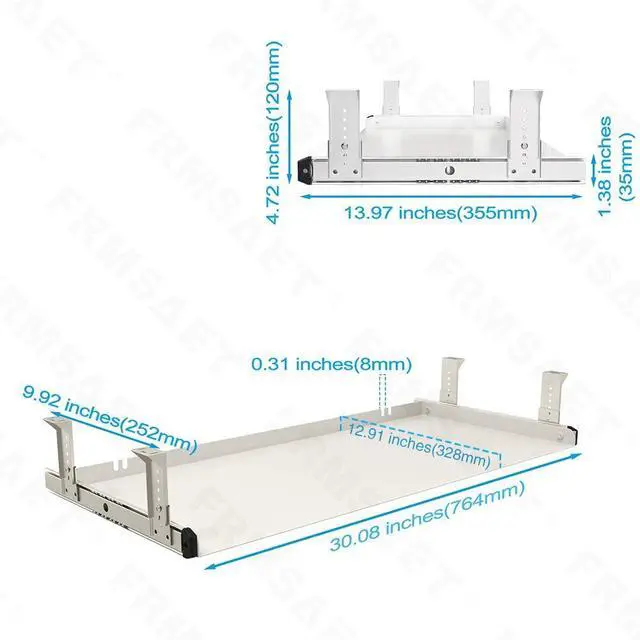 Alt view image 4 of 6 - Under Desk Keyboard Tray Heavy-Duty All-Metal Material 20/24/30 inches Platform Computer Drawer Organizer Home Office Kitchen Bedroom Garage Storage Tool - Easy to Install.(30 inches, White)