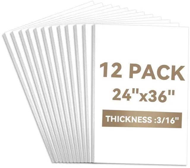 Main image of Foam Board 24×36×3/16" Thick, 12 Pack White Poster Board, 5mm Foam Core Board, Acid Free Double Sided Foam Board Sheets Perfect for Art Porject, Painting, Craft, Presentation