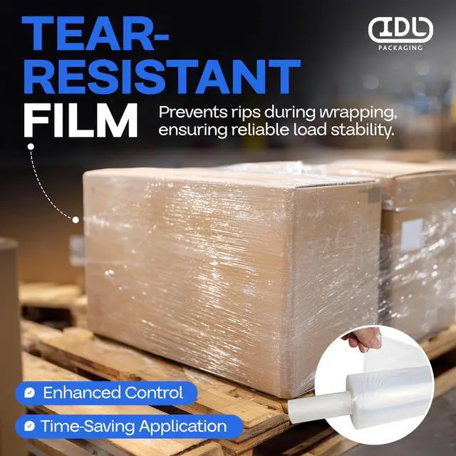 Alt view image 3 of 7 - 20" x 1000' Hand Stretch Wrap Roll with Extended Core Handles (Pack of 6 Rolls) - Extra Sticky Clear Stretch Wrap Film for Moving and Packing - Tear-Resistant Plastic Wrap for Moving