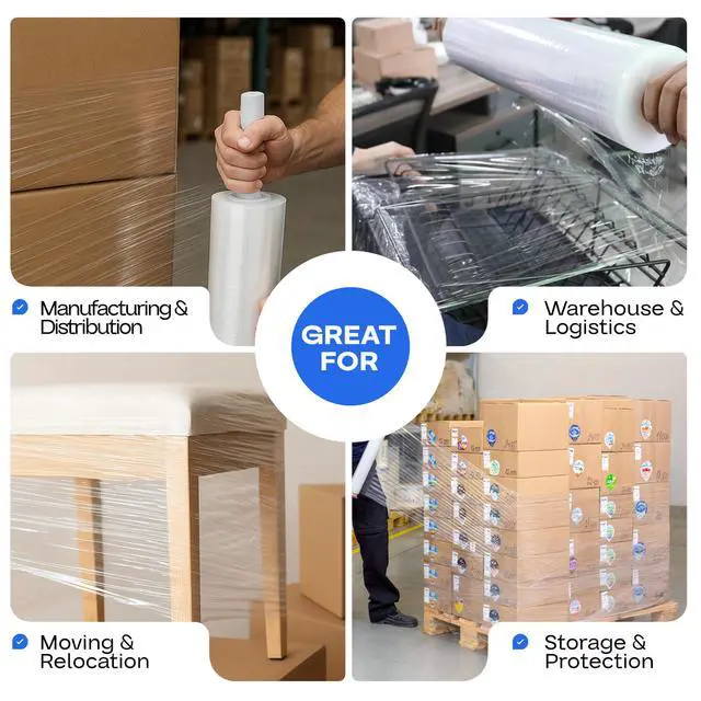 Alt view image 5 of 7 - 20" x 1000' Hand Stretch Wrap Roll with Extended Core Handles (Pack of 6 Rolls) - Extra Sticky Clear Stretch Wrap Film for Moving and Packing - Tear-Resistant Plastic Wrap for Moving