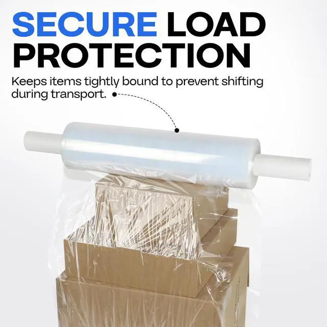 Alt view image 6 of 7 - 20" x 1000' Hand Stretch Wrap Roll with Extended Core Handles (Pack of 6 Rolls) - Extra Sticky Clear Stretch Wrap Film for Moving and Packing - Tear-Resistant Plastic Wrap for Moving