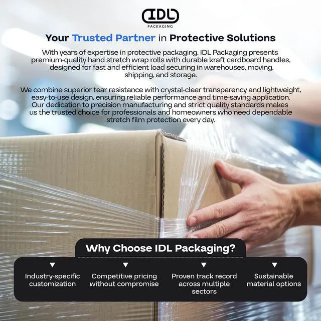 Alt view image 7 of 7 - 20" x 1000' Hand Stretch Wrap Roll with Extended Core Handles (Pack of 6 Rolls) - Extra Sticky Clear Stretch Wrap Film for Moving and Packing - Tear-Resistant Plastic Wrap for Moving