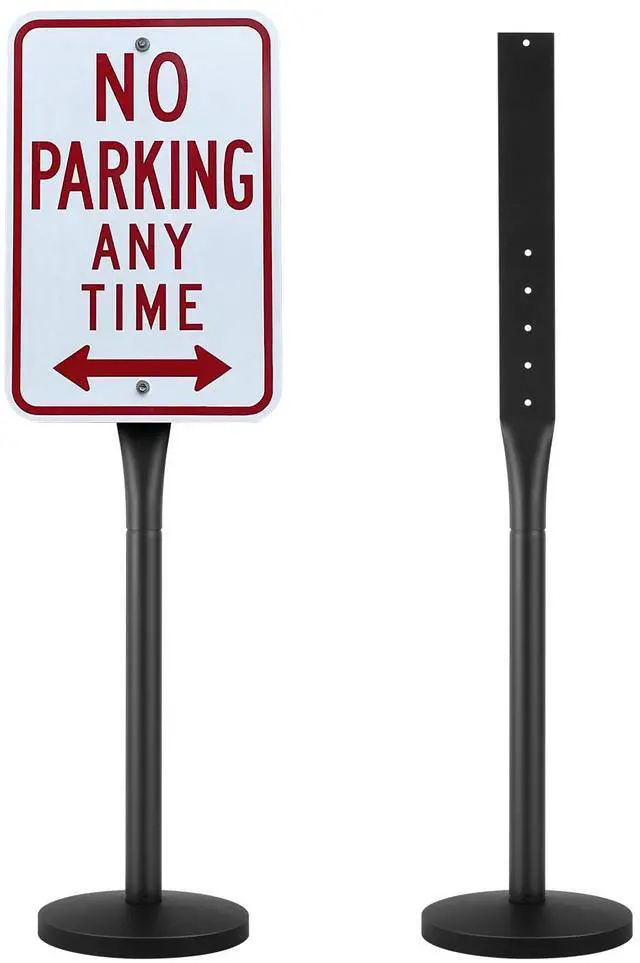 Main image of Portable Sign Post, 1-Pack, 4 ft Tall, Metal Sign Stands with Heavy Duty Cast Iron Base, Multi-Hole Design for Easy Installation, Wind-Resistant, for Indoor and Outdoor Parking, Warning, Notice