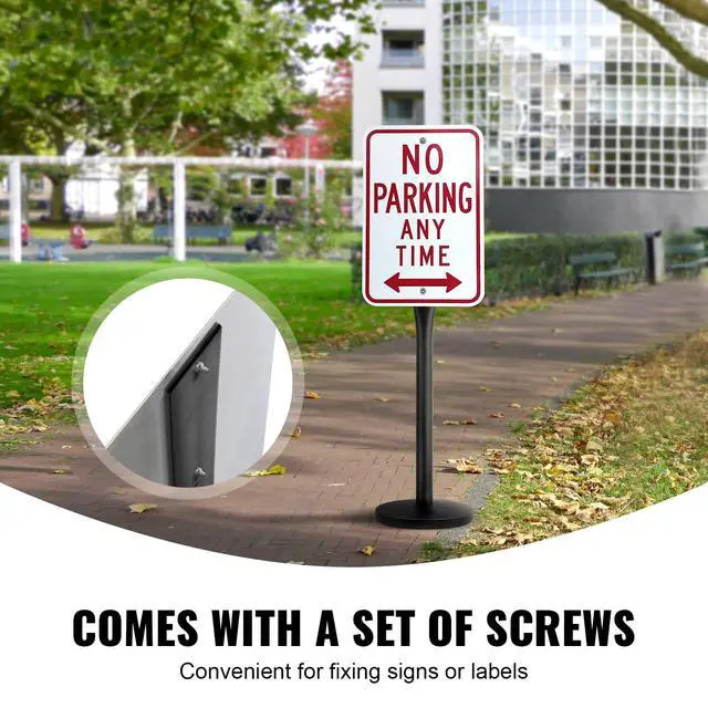 Alt view image 4 of 7 - Portable Sign Post, 1-Pack, 4 ft Tall, Metal Sign Stands with Heavy Duty Cast Iron Base, Multi-Hole Design for Easy Installation, Wind-Resistant, for Indoor and Outdoor Parking, Warning, Notice