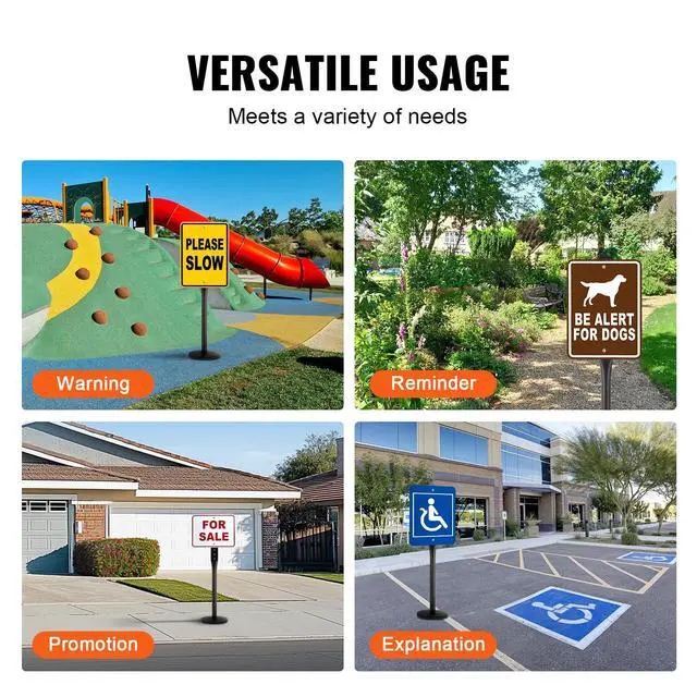 Alt view image 6 of 7 - Portable Sign Post, 1-Pack, 4 ft Tall, Metal Sign Stands with Heavy Duty Cast Iron Base, Multi-Hole Design for Easy Installation, Wind-Resistant, for Indoor and Outdoor Parking, Warning, Notice