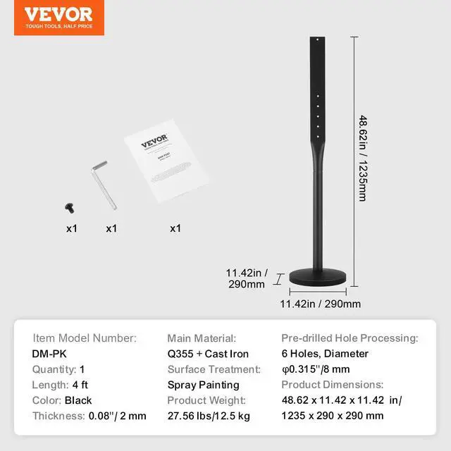 Alt view image 7 of 7 - Portable Sign Post, 1-Pack, 4 ft Tall, Metal Sign Stands with Heavy Duty Cast Iron Base, Multi-Hole Design for Easy Installation, Wind-Resistant, for Indoor and Outdoor Parking, Warning, Notice