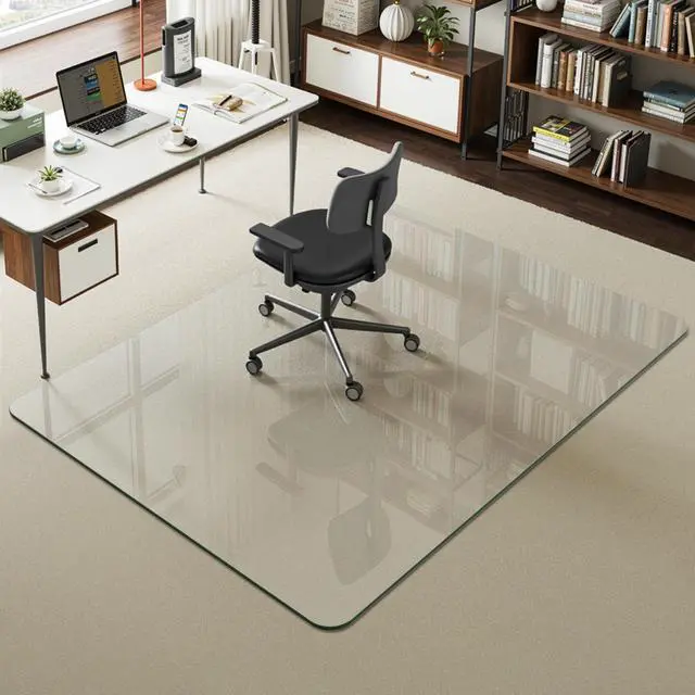 Alt view image 2 of 7 - 45" x 60" Office Chair Mat for Carpet, Tempered Glass Chair Mat with Rounded Corners and Polished Edges, Desk Floor Mat for Carpet, Hardwood Floor, Office