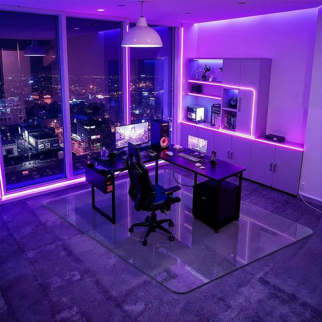 Alt view image 5 of 7 - 45" x 60" Office Chair Mat for Carpet, Tempered Glass Chair Mat with Rounded Corners and Polished Edges, Desk Floor Mat for Carpet, Hardwood Floor, Office