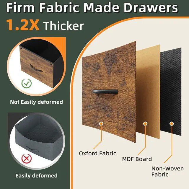 Alt view image 5 of 7 - 4 Drawer Mobile Lateral File Cabinet 30.5''W for Large Printer | Sturdy Metal Frame & Wood Top, Holds 100 Lbs, Casters, Fits Letter/A4 Size (No Legal), Fabric Drawer, Rustic Brown