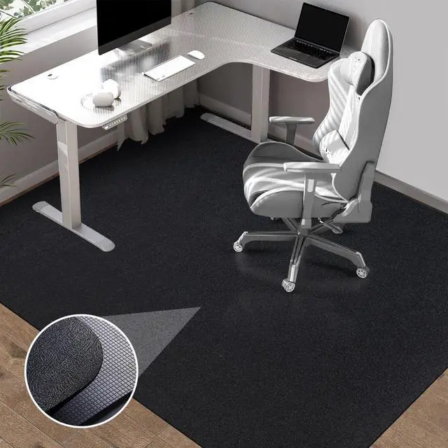 Main image of Office Chair Mat for Hardwood Floor: 63" x 51" Extra Large Desk Chair Mat | Black Anti-Slip Rubber Floor Mat for Gaming Rolling Chair, Heavy Duty Sturdy Floor Protector Mat Under L Computer Desk