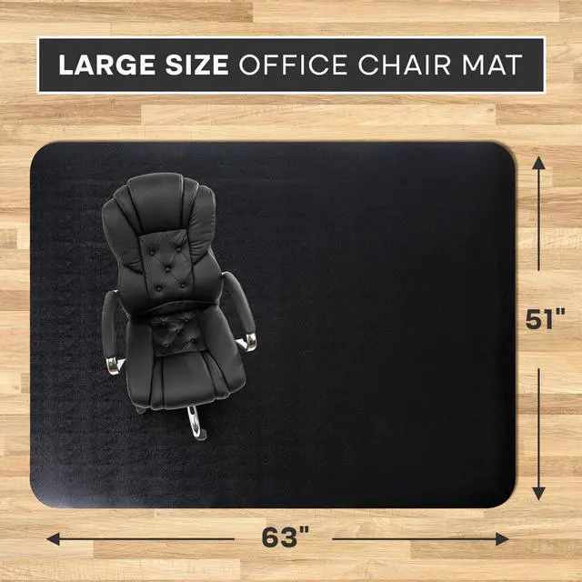 Alt view image 2 of 7 - Office Chair Mat for Hardwood Floor: 63" x 51" Extra Large Desk Chair Mat | Black Anti-Slip Rubber Floor Mat for Gaming Rolling Chair, Heavy Duty Sturdy Floor Protector Mat Under L Computer Desk