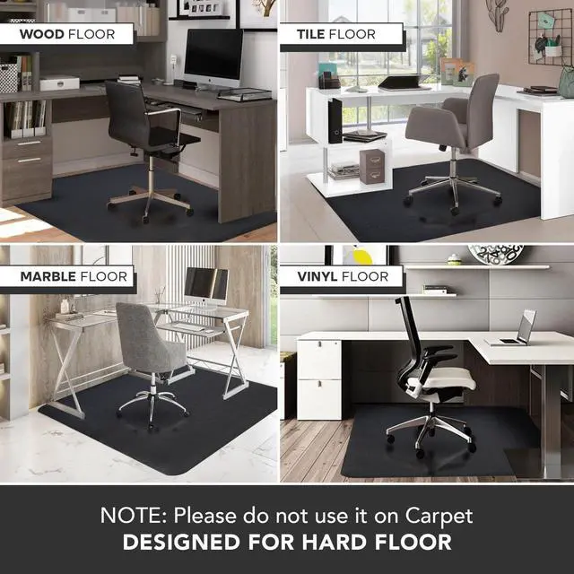 Alt view image 6 of 7 - Office Chair Mat for Hardwood Floor: 63" x 51" Extra Large Desk Chair Mat | Black Anti-Slip Rubber Floor Mat for Gaming Rolling Chair, Heavy Duty Sturdy Floor Protector Mat Under L Computer Desk