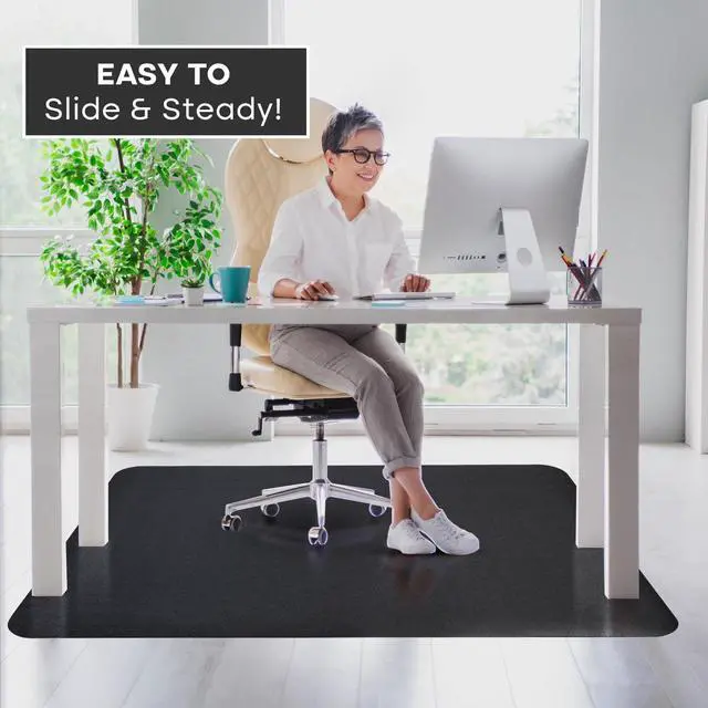 Alt view image 7 of 7 - Office Chair Mat for Hardwood Floor: 63" x 51" Extra Large Desk Chair Mat | Black Anti-Slip Rubber Floor Mat for Gaming Rolling Chair, Heavy Duty Sturdy Floor Protector Mat Under L Computer Desk
