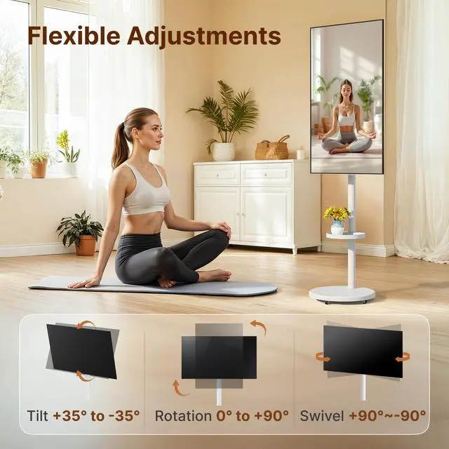 Alt view image 4 of 7 - Rolling TV Stand for 13-43" TVs, 33 lbs, White | Compact mobile TV cart, portrait or landscape rotation, adjustable storage box and shelf, VESA up to 200x200