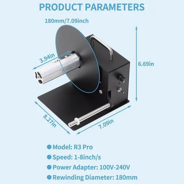 Alt view image 2 of 7 - Automatic Label Rewinder R3 Pro 180mm Label Rewinding Machine | Speed Adjustable R3 Pro Label Rewinder Two-Way Rewinding Label Roller Machine Synchronize with Printer