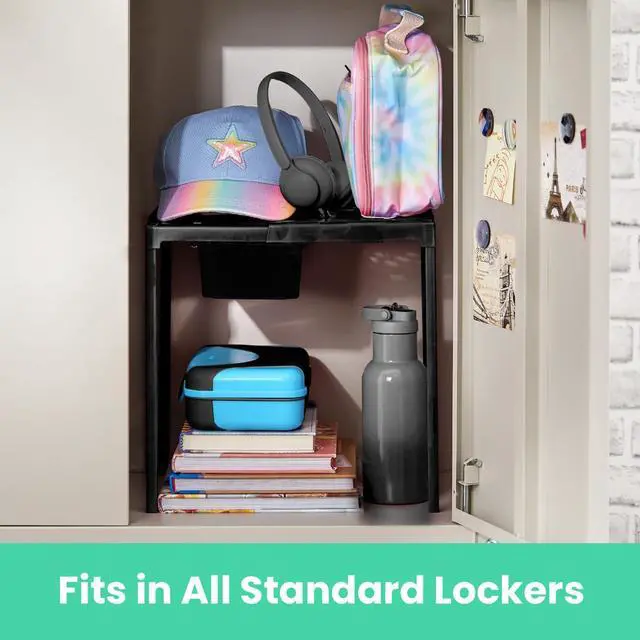 Alt view image 4 of 6 - Adjust-A-Shelf Locker Shelf & Organizer, Extends to Fit Your Locker, Includes Storage Drawer, Black, 3" x 7.5 inches x 13.63 inches (Pack of 6)