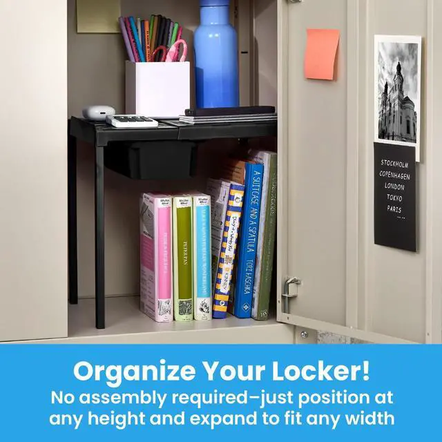 Alt view image 3 of 6 - Adjust-A-Shelf Locker Shelf & Organizer, Extends to Fit Your Locker, Includes Storage Drawer, Black, 3" x 7.5 inches x 13.63 inches (Pack of 6)