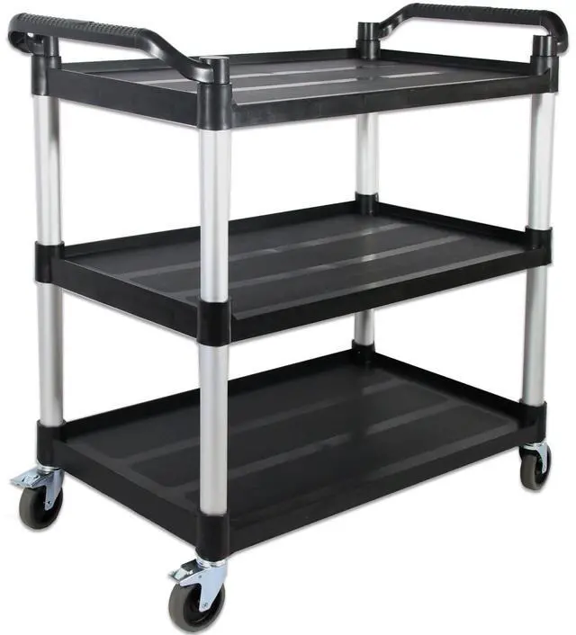 Main image of Plastic Commercial Cart Large Size, Restaurant Cart with Wheels Lockable, Heavy Duty Utility Service Cart for Foodservice, Commercial,Office, Warehouse, Black, 40.15X 19.29x 38.97 inches