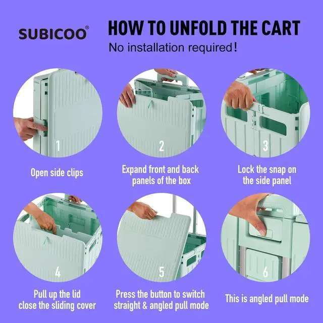 Alt view image 5 of 7 - Folding Utility Cart Portable Rolling Crate Handcart Shopping Trolley Collapsible Tool Box, with Lid, on 4 Rotate Wheels, for Grocery, Shopping, Office, Camp, Teacher (Green)