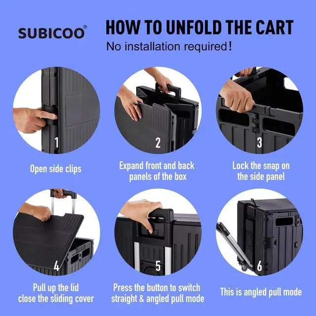 Alt view image 5 of 7 - Folding Utility Cart Portable Rolling Crate Handcart Shopping Trolley Collapsible Tool Box, with Lid, on 4 Rotate Wheels, for Grocery, Shopping, Office, Teacher, Camp(Black)