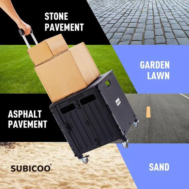 Alt view image 6 of 7 - Folding Utility Cart Portable Rolling Crate Handcart Shopping Trolley Collapsible Tool Box, with Lid, on 4 Rotate Wheels, for Grocery, Shopping, Office, Teacher, Camp(Black)