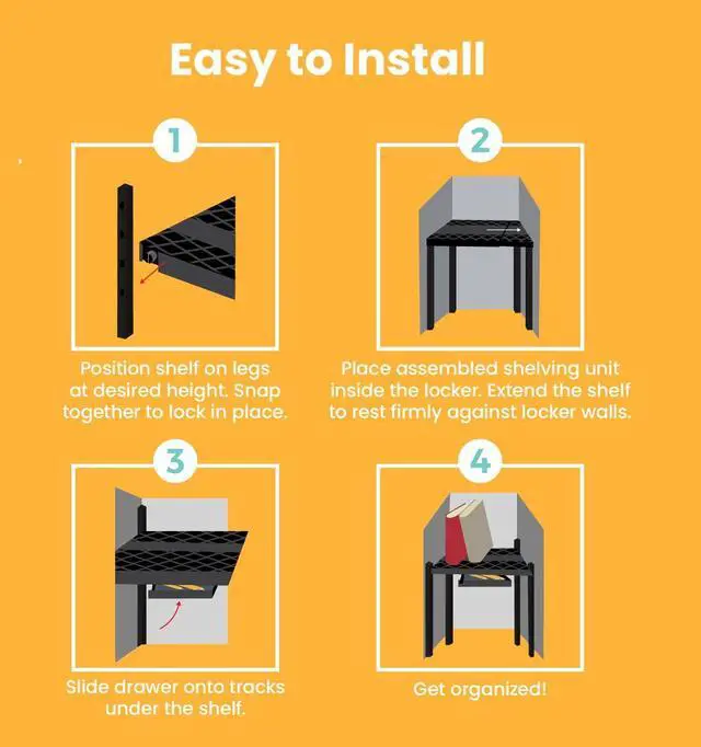 Alt view image 6 of 6 - Adjust-A-Shelf Locker Shelf & Organizer, Extends to Fit Your Locker, Includes Storage Drawer, Black, 3" x 7.5 inches x 13.63 inches (Pack of 6)