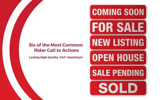 Alt view image 4 of 4 - Red Real Estate Sign Riders | Set of 6 Aluminum Metal Signs With Different Messages for Real Estate | 6x24 inch