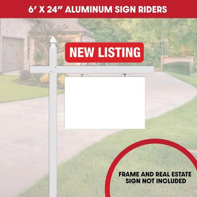 Alt view image 3 of 4 - Red Real Estate Sign Riders | Set of 6 Aluminum Metal Signs With Different Messages for Real Estate | 6x24 inch