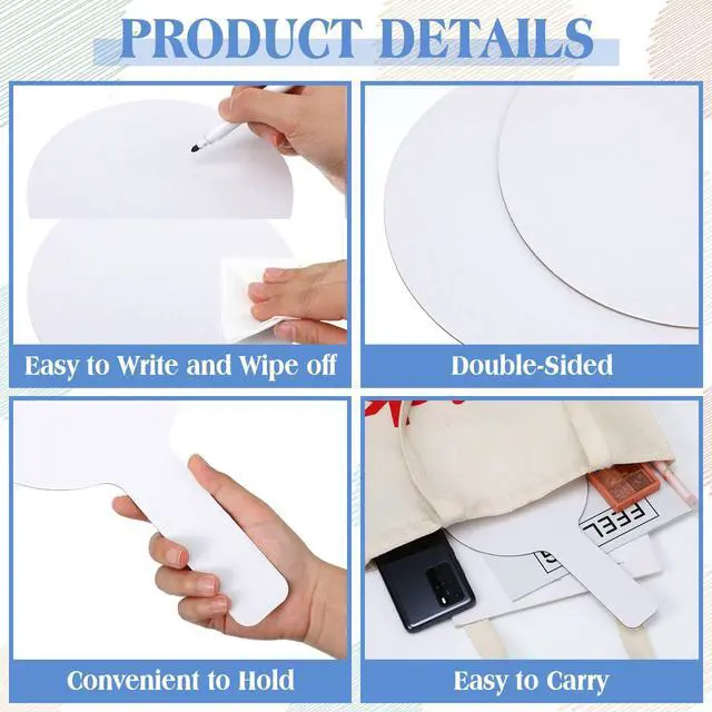 Alt view image 3 of 6 - 200 Pcs Dry Erase Answer Paddles for Classroom, Auction Paddles, Double-Sided Handheld Mini Whiteboards Bulk Set for Students, Teachers, School Learning(Round,11 x 6 Inch)