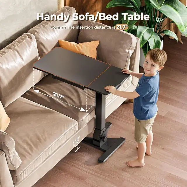 Alt view image 6 of 7 - Foldable Rolling Standing Desk, 180° Tilt Overbed Bedside Table | Height Adjustable, 31.5" Black MDF Top with Lips, Collapsible Top & Base for Storage, Poratble Mobile Desk for Home Hospital