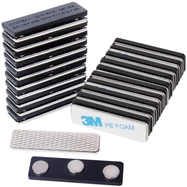 Main image of 100 Pack Name Badge Magnets, Magnetic Name Badge Holders, Name Tag Magnet Backs with 3 Powerful Neodymium Magnets and 3M Adhesive Front Plate