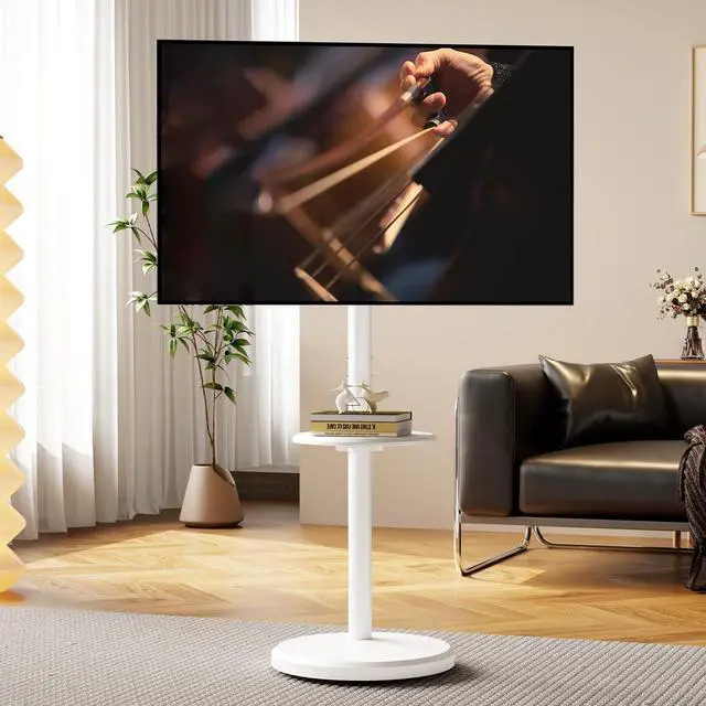 Main image of Rolling TV Stand with Wheels for 10-46 Inch TVs, 88 lbs, White | Portrait or Landscape, Height Adjustmen Mobile TV Cart, ±10° Tilt and 90°Rotating, Storage shelf, Max Vesa 200x200mm