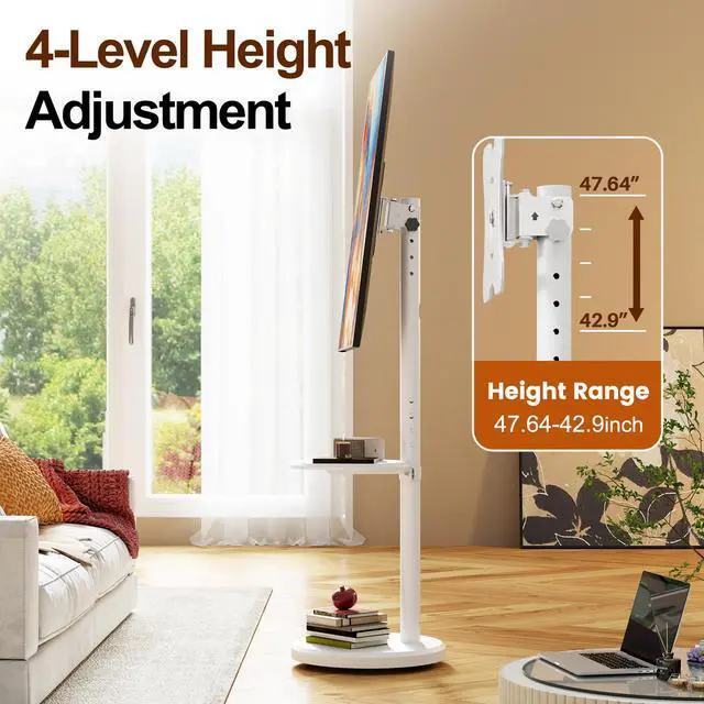 Alt view image 5 of 7 - Rolling TV Stand with Wheels for 10-46 Inch TVs, 88 lbs, White | Portrait or Landscape, Height Adjustmen Mobile TV Cart, ±10° Tilt and 90°Rotating, Storage shelf, Max Vesa 200x200mm