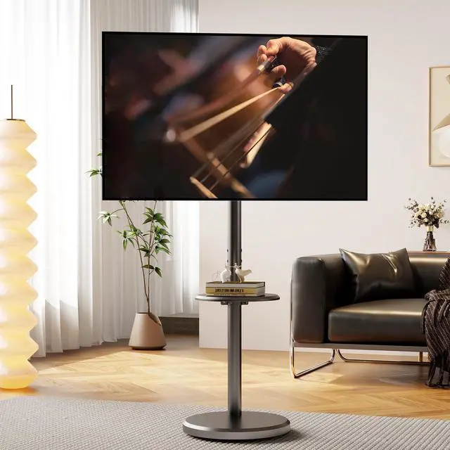Main image of Rolling TV Stand with Wheels for 10-46 Inch TVs, 88 lbs, Black | Portrait or Landscape, Height Adjustmen Mobile TV Cart, ±10° Tilt and 90°Rotating, Storage shelf, Max Vesa 200x200mm