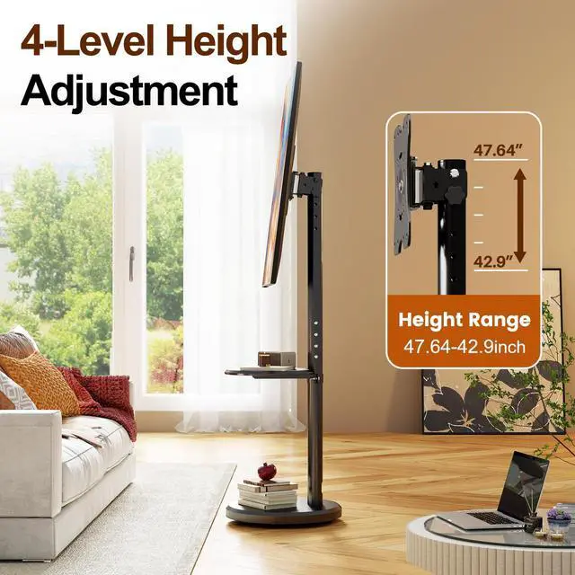 Alt view image 5 of 7 - Rolling TV Stand with Wheels for 10-46 Inch TVs, 88 lbs, Black | Portrait or Landscape, Height Adjustmen Mobile TV Cart, ±10° Tilt and 90°Rotating, Storage shelf, Max Vesa 200x200mm