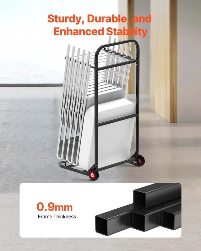 Alt view image 3 of 7 - Folding Chair Rack, 100 LBS Capacity, Heavy-Duty Chair Cart for Hanging 10 Chairs, Multi-Function Metal Chair Storage Dolly with Rubber Wheels, Push-Style Chair Holder, Matte Black