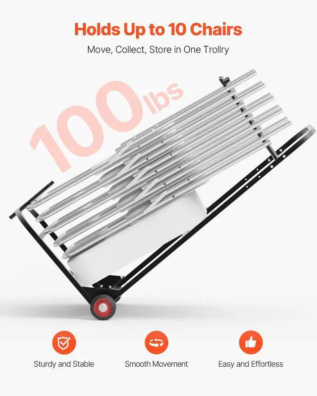 Alt view image 2 of 7 - Folding Chair Rack, 100 LBS Capacity, Heavy-Duty Chair Cart for Hanging 10 Chairs, Multi-Function Metal Chair Storage Dolly with Rubber Wheels, Push-Style Chair Holder, Matte Black