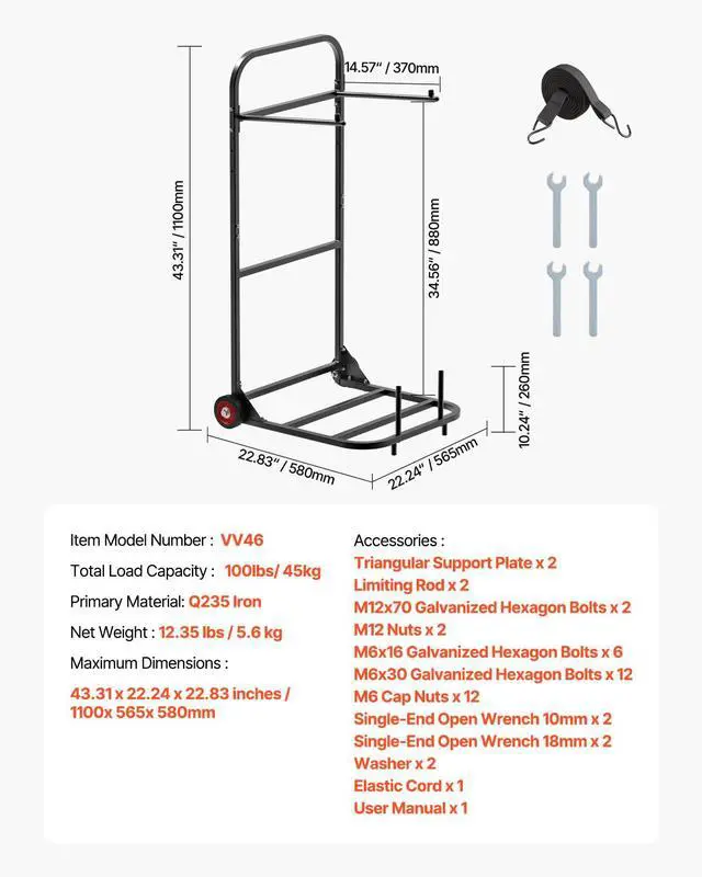 Alt view image 7 of 7 - Folding Chair Rack, 100 LBS Capacity, Heavy-Duty Chair Cart for Hanging 10 Chairs, Multi-Function Metal Chair Storage Dolly with Rubber Wheels, Push-Style Chair Holder, Matte Black