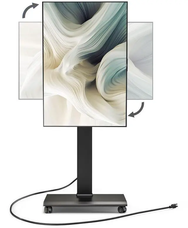 Main image of Rolling TV Stand with Power Outlet - Mobile TV Stand for 32-75 Inch TVs, Landscape to Portrait Rotating, ±20° Swiveling, Height Adjustable TV Cart Hold Up to 88 Lbs Max VESA 400x600mm